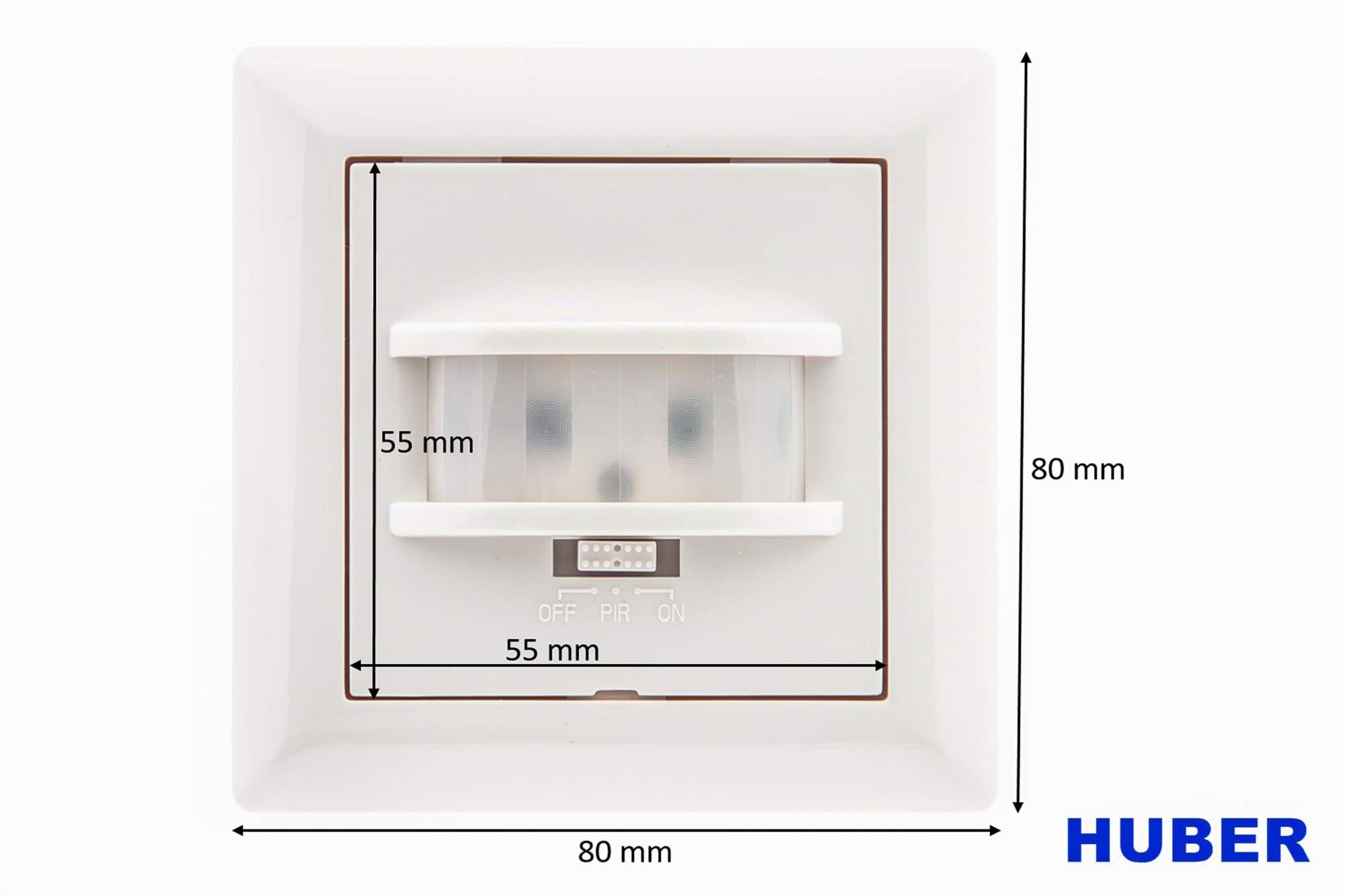 HUBER Motion 14 Detector de Movimiento PIR 170° [55x55mm] para Interiores I Detector de Movimiento Empotrado, 2 sensores - Sensor de Movimiento con Interruptor, también para Serie de interruptores
