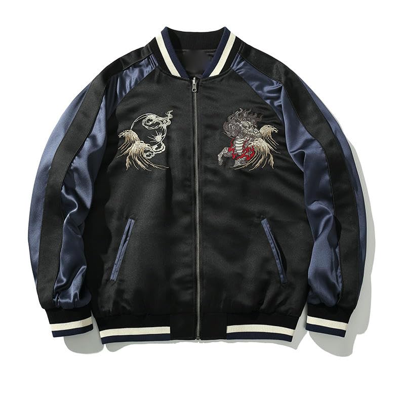 Spring Autumn Color Block Embroidered National Trendy Baseball Jacket Coat Top2