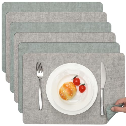 Myir JUN Faux Leather Placemats Set of 6, Reversible Dual-Color Place Mats