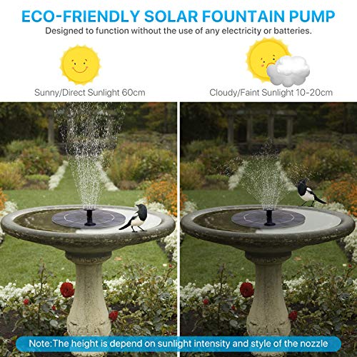 Sunrich Solar Powered Water Fountain Pump 2.5W- Bird Bath Power Fountains 1200mAh Battery Backup with 7 Nozzle, Free Standing Floating for Garden, Outdoor, Pond, Pool - Thumbnail 7