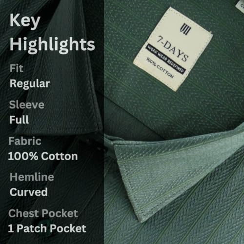 Image of 7-DAYS Men's Premium Formal Shirts - Regular Fit, Full Sleeve, 100% Pure Cotton, Self-Design, with Pocket - Stylish Office Shirts for Men