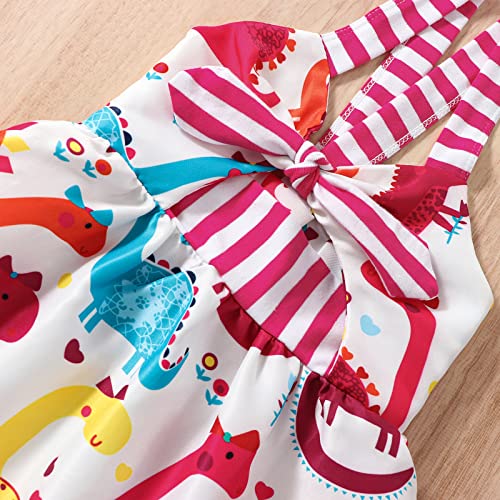 Toddler Kids Baby Girls Birthday Princess Outfits Dress Dinosaur Print Sleeveless Strap Backless A-Line Tiered Summer Skirt Set Clothes #TOP2