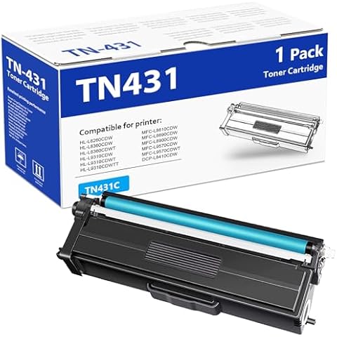 TN-431 TN431 Toner Cartridge (Cyan, 1-Pack) Replacement for Brother TN-431 TN431C HL-L8260CDW HL-L8360CDW DCP-L8410CDW MFC-L8610CDW Printer Toner Cover