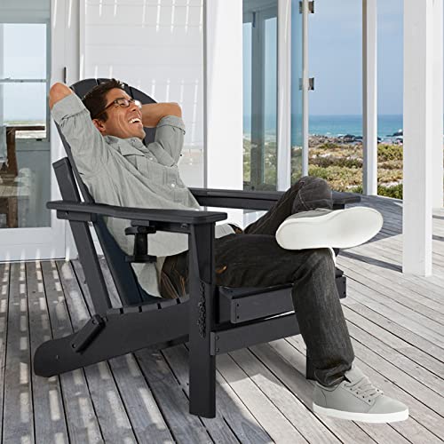 Nalone Adjustable Backrest Adirondack Chair Set Of 4, Hdpe Folding Adirondack Chairs With Cup Holder, All Weather Resistant Adirondack Chair, Fire Pit Chairs Oversized Patio Chair Used In Outdoor #TOP6