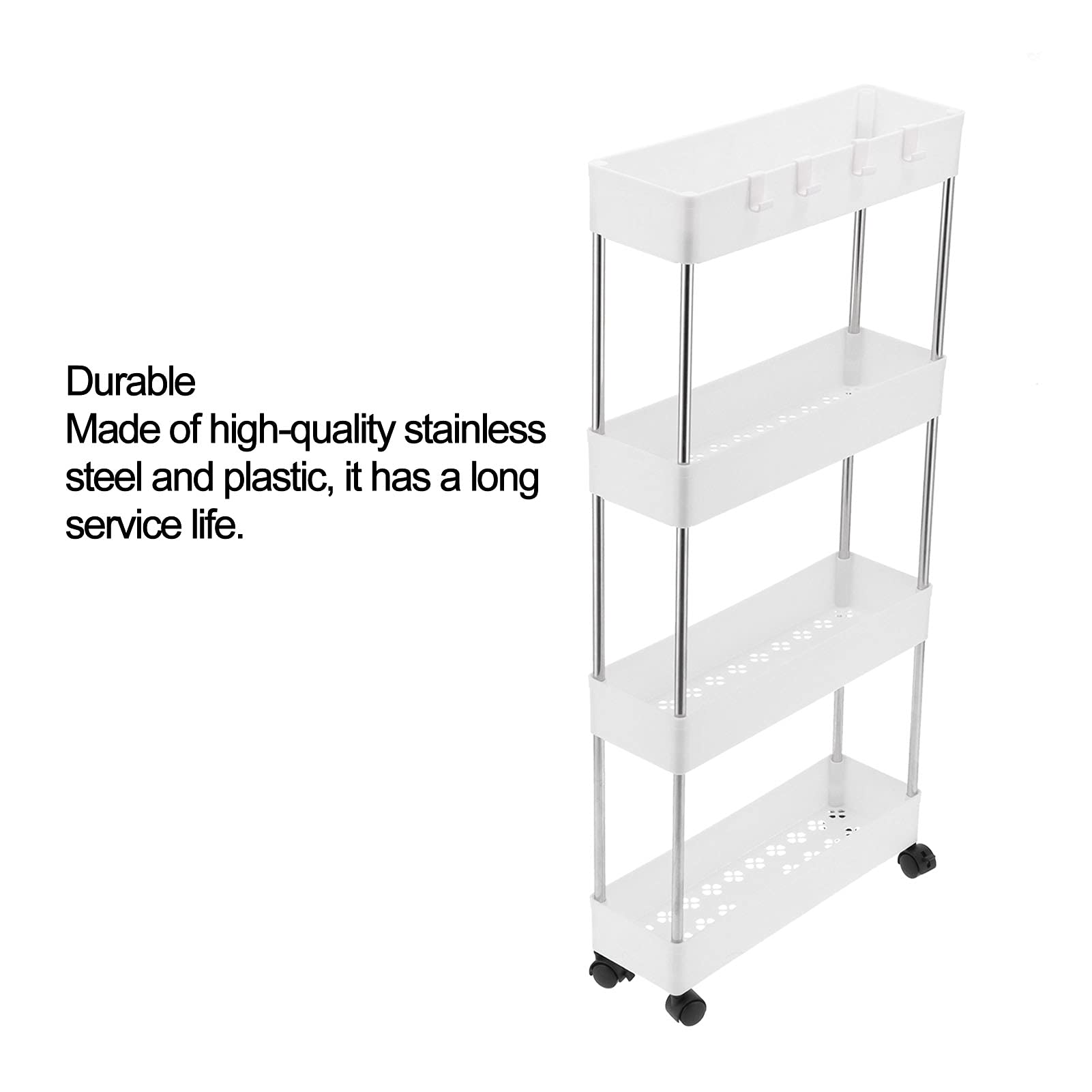 XHTLLO Movable Kitchen and Bathroom Storage Rack, Robust Stainless Steel and Plastic Shelf for Home and Office