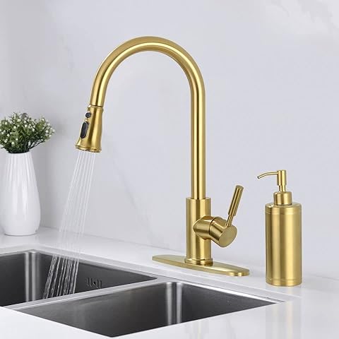Kitchen Faucet,Gold Kitchen Faucet with Pull-Down Sprayer,Kitchen Sink Faucet with Pull Out Sprayer, Brushed Gold Kitchen Faucet Cover