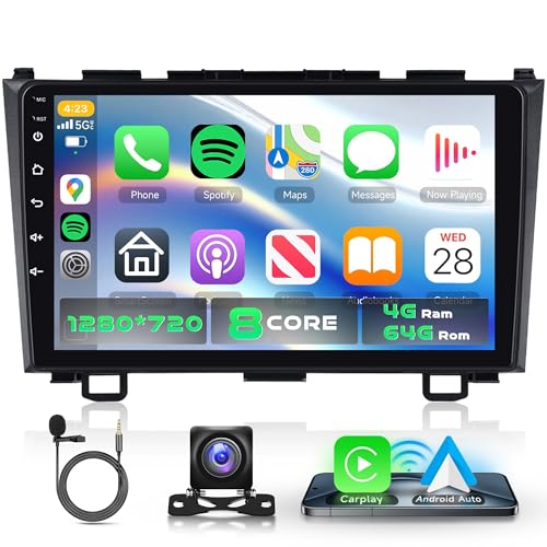 KYNNT 8-Core 4G+64G Car Radio for Honda CRV 2007-2011 with Qualcomm Snapdragon chip, Car Stereo Carplay Android Auto 3D car Model Display GPS WiFi 9 Inch IPS Touchscreen Mirror Link Camera