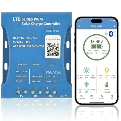 20 A Bluetooth-Solar-Ladegerät Controller 12 V/24 V intelligenter Regler Solarmodul-Batterie Ladestatistik PWM mit USB-Anschluss 12 V / 24 V Blei-Säure-/Lithium-Batterie