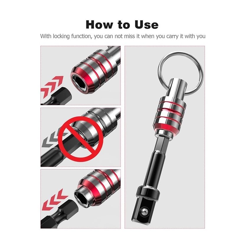 Bit Holder Keychain - 5Pcs 1/4" Hex Shank Impact Drill Bit Quick Change Adapter for Screwdrivers