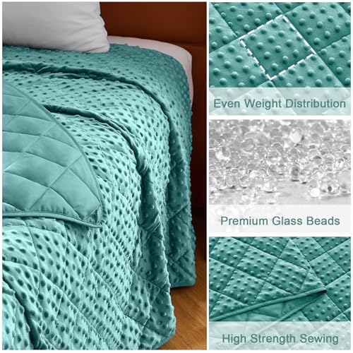 Teal Weighted Blanket for Adults 12lbs, 48"x72", Twin Full Size Cooling Minky Heavy Throw Blanket for 110-130lbs, Soft Winter Thick Big Blankets Weighted Comforter Gift for Sleeping