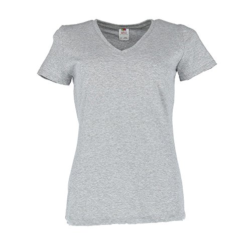 Fruit of the Loom Ladies Mitered V-Neck T-Shirt, ATHLETIC HEATHER, Medium