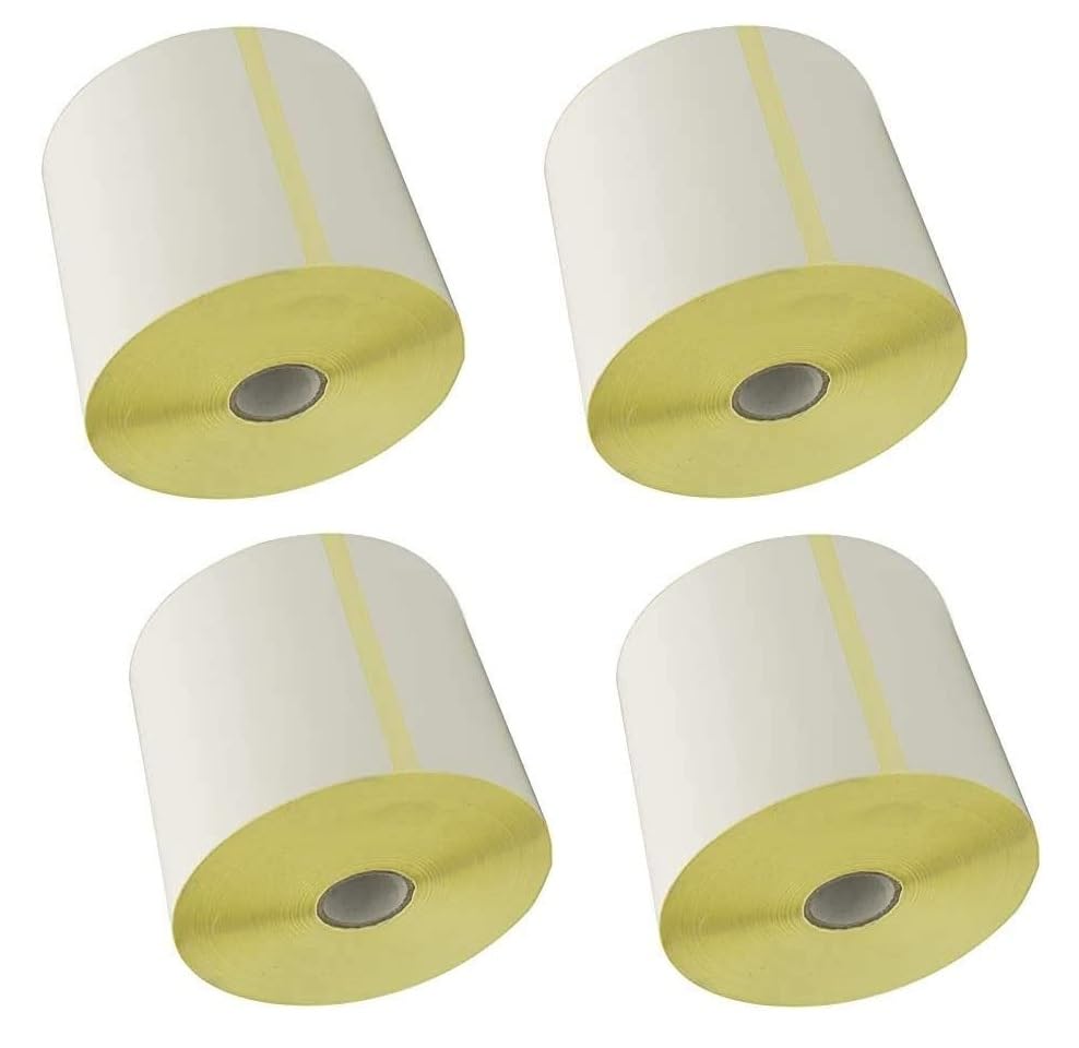 4PZ BOBINE, Rotolo di Etichette Termiche 100x100mm, Autoadesive per stampante trasferimento termico, per spedizione logistica ufficio, 450 Etichette per Rotolo, Set di 4pz