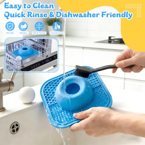 Image of Slow Feeder Dog Bowls & Lick Mat for Liquid and Thick Treat, Anti-Slip Dog Lick Bowl with Interactive Rolling Ball, 5 /6 Cup Pup Licking Toy for Large Medium Small Dogs and Cats-Large Blue