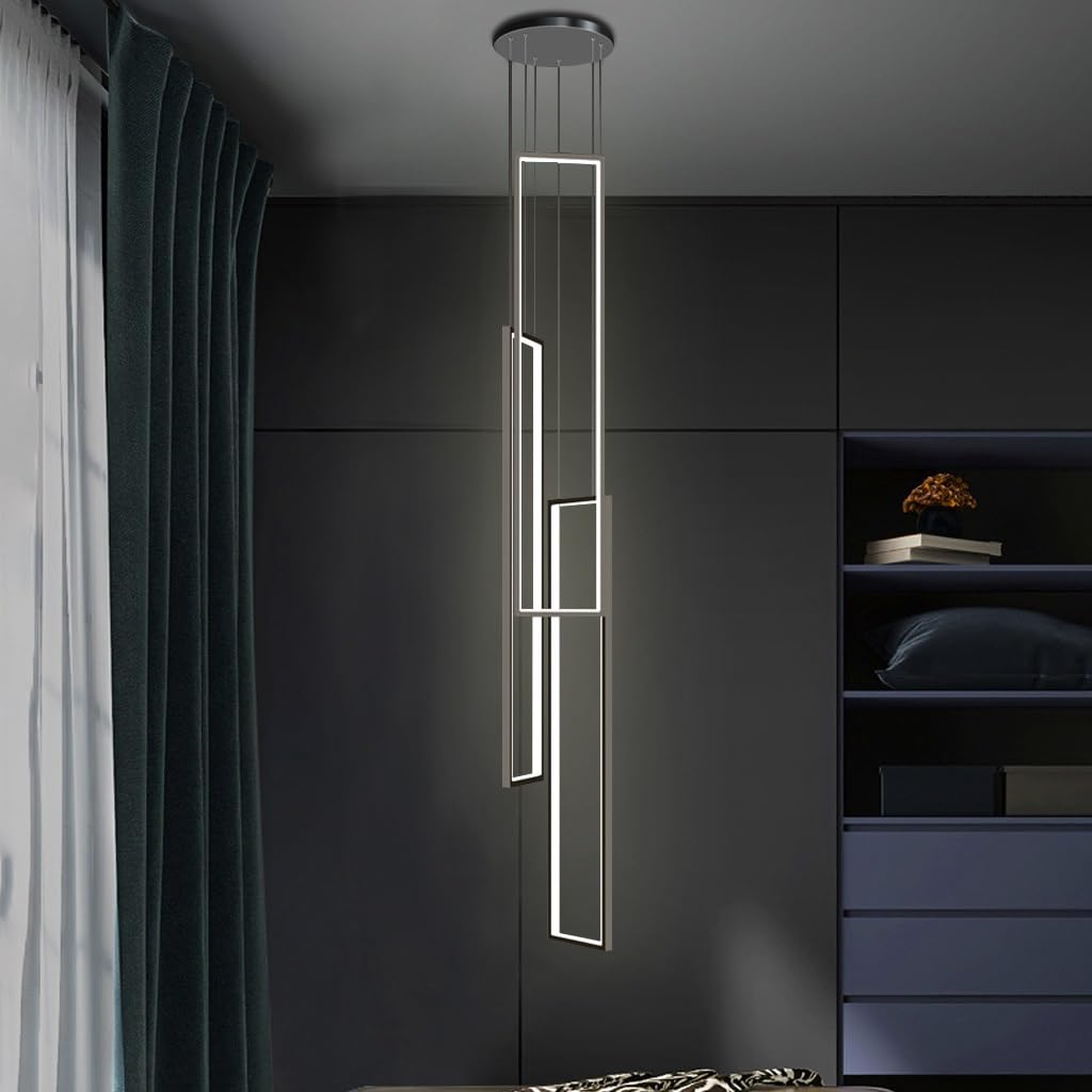 DOCJX Modern Geometry Staircase Pendant Lighting Aluminum Material LED Chandelier Living Room Hanging Lamp Duplex Building Large Pendant Lamp Hallway Stairway Foyer Lampe (Color : Black, Size : 3 fl