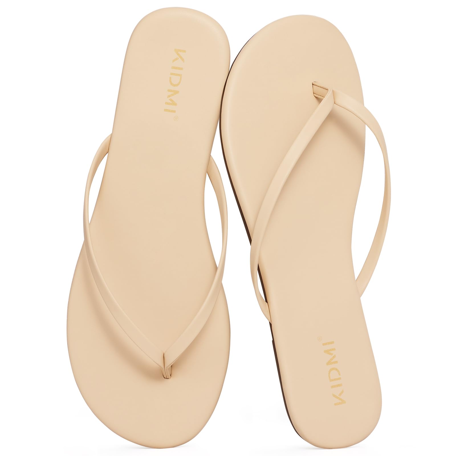 KIDMI Thong Flip Flops for Women - Memory Foam Summer Beach Sandals for Women - Vegan Leather Flat Sandals