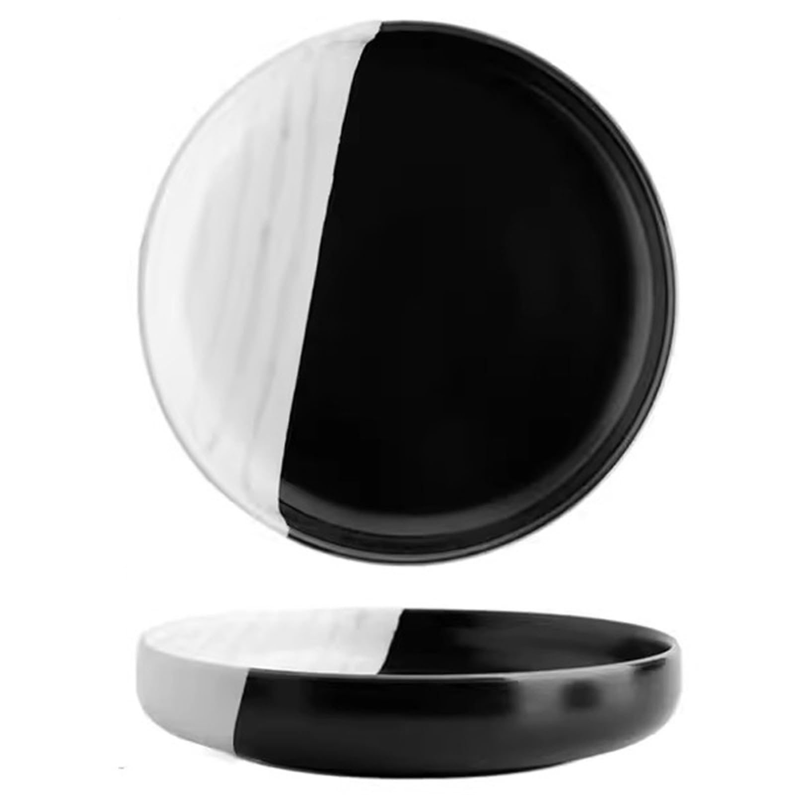 Tableware American Style Retro Pizza Dish Western Pasta Plate Black and White Dinner Plate Steak Dish Household Disc Cake Flat Plate Ceramic Dish Breakfast Plate (Size : 7.5in)