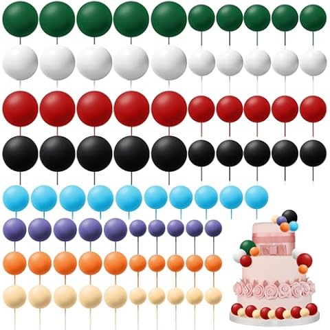 80Pcs Balls Cake Topper Balloons Cupcake Topper DIY Pearl Balls Cake Insert Topper Birthday Party Wedding Cake Decoration Supplies -Multi Cover