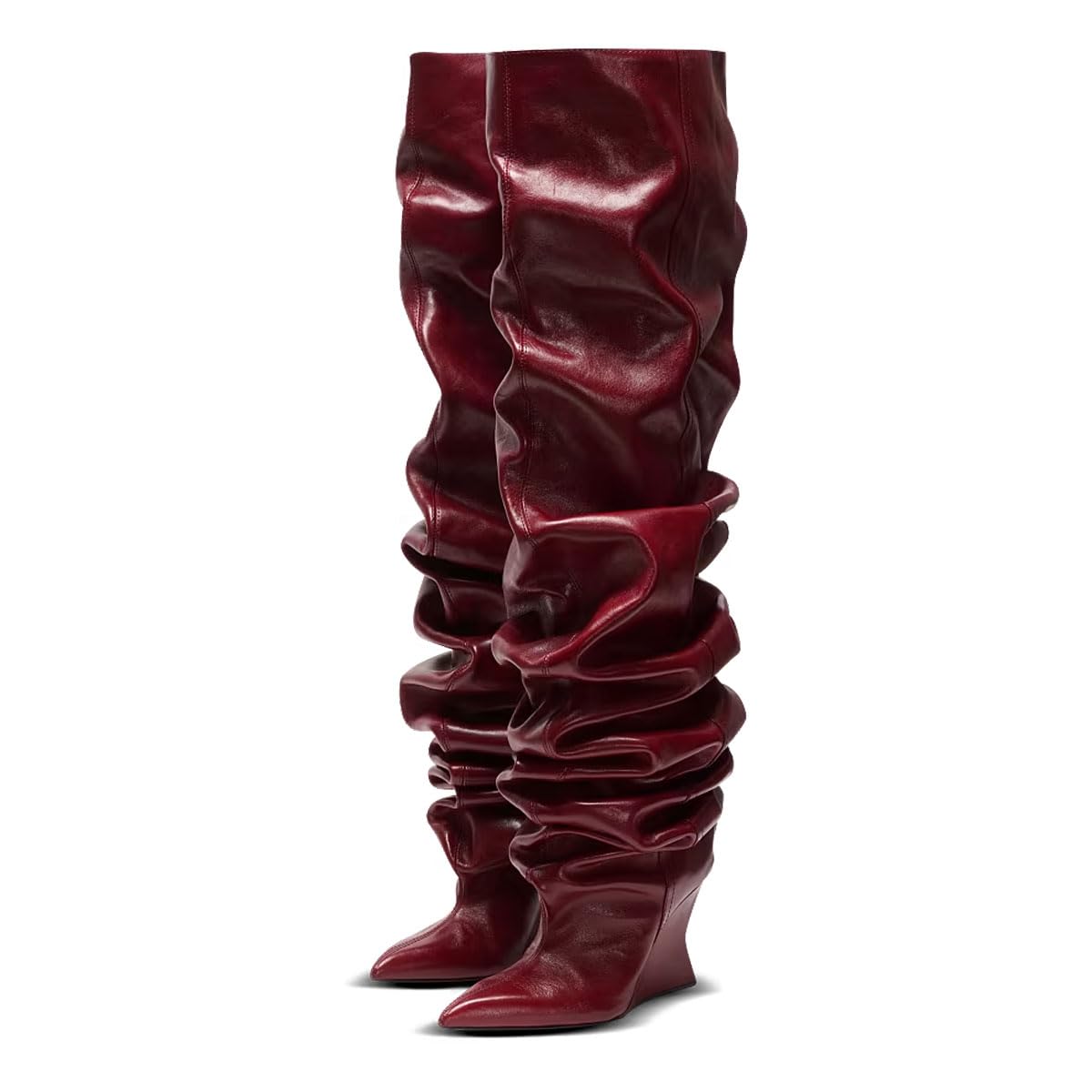 Thigh High Boots for Women Pointed Toe Wedge High Heel Over The Knee High Boots Pull-on Slouchy Sexy