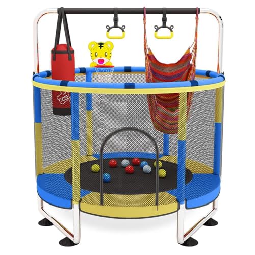 Image of StarAndDaisy 55 Inch Trampoline for Kids at Home with Safety Net /Indoor & Outdoor Trampoline for Adults-120KG Loading Capacity with Stainless Steel Frame & Legs (Yellow & Blue)