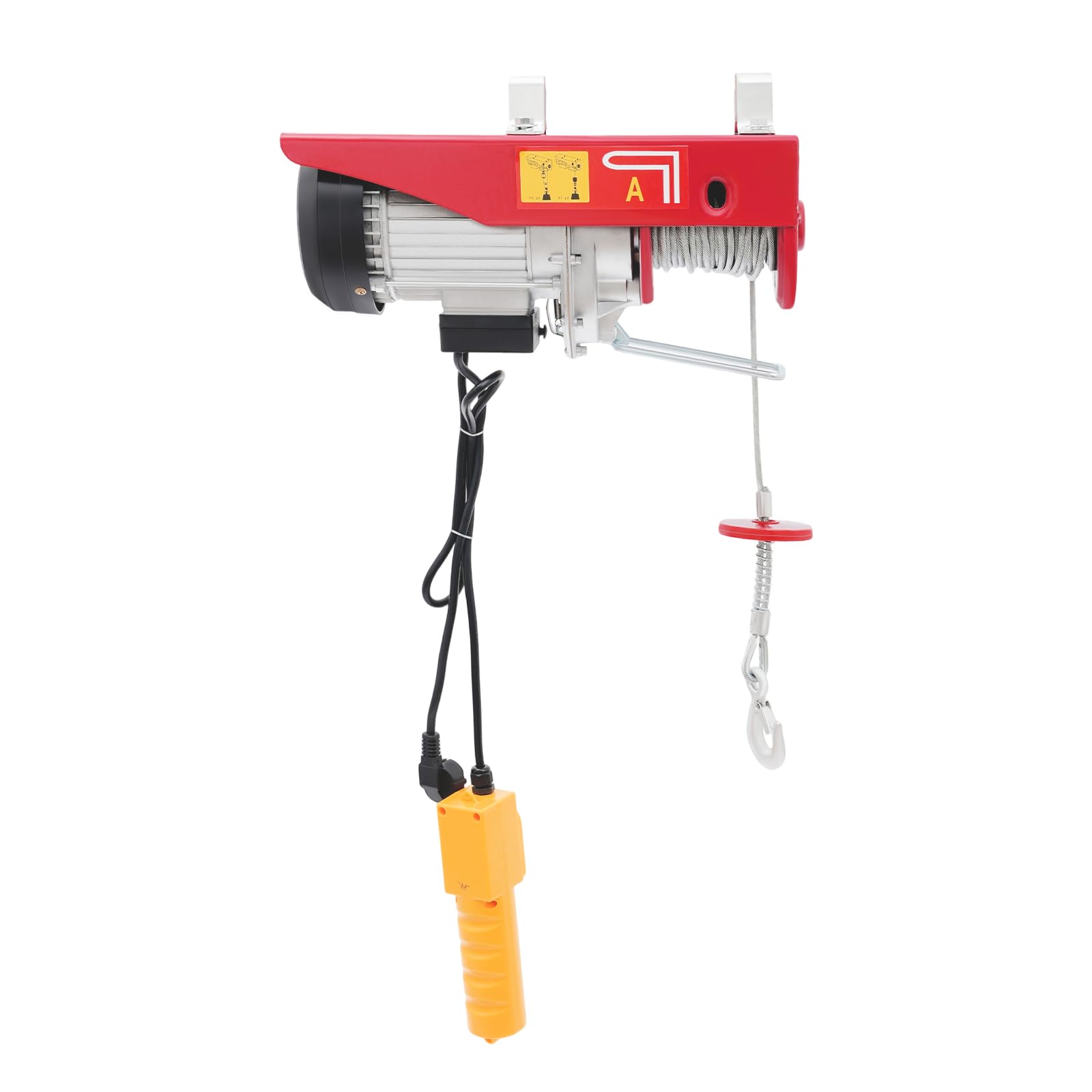 Elektrische Hebevorrichtung 400kg bis 800kg Hubhöhe 6-12m Seilzug Motorwinde 1300W Kupfermotor Flaschenzug 10m/min Hebezug mit Kabelloser Fernbedienung Seilhebezug Kettenzug,für Fabriken, Docks, Rot