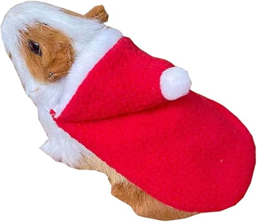 Miniatura 3 de Anelekor Disfraz de Navidad para mascotas pequeñas, capa de Navidad con sombrero, conejillo de indias, capa de Papá Noel, lindo poncho cálido, mini