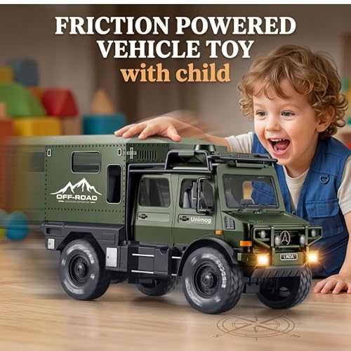 Image of Off Road Friction Vehicle Car Toy for Kids 3+| Big Size 1Pc Push-Go with Opening Doors Defense Military Lorry Truck Army Force Toys for Boys & Girls Birthday Gift for Children (Green)