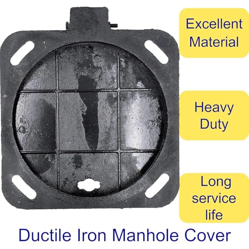Image of 12 In Cast Iron Manhole Cover and Frame for 12 inch Corrugated Pipe, B Class 28100 lbs Heavy-Duty Driveway Septic Tank Lid with Base, Round Black Anti-Slip Inspection Well Cover (True 11.8 inch ID)