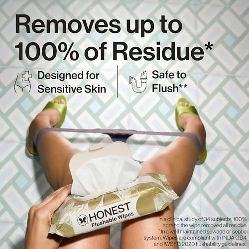 Image of The Honest Company Flushable Wipes for Sensitive Skin, Hypoallergenic, Fragrance-Free, Gilded Wings Design, 126 Count