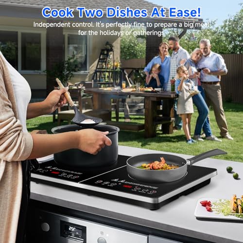 Induktionskochfeld 2 Platten, AMZCHEF Induktionsplatte Doppelt 3500W mit Unabhängigen Steuerungen, 20 Temperaturstufen, mehrere Leistungseinstellungen, Verbesserter IGBT, 4-Stunden-Timer – Bild 5