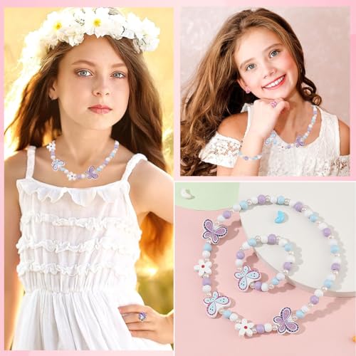 KSJEHW 2 Stücke Ketten für Mädchen Halsketten für Kinder Holz Kinder Schmuck Set Kinder Kette,Kinder Halskette Kinderarmband Mädchen(Schmetterling)