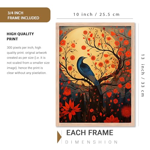 Image of kotart Premium Digital Madhubani Art Paintings with Frame for Home Decor - Framed Painting for Living Room Bedroom Office Room Decor - Painting for Wall Decoration - Pack of 6 (10X13, F)