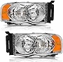 AUTOSAVER88 Headlight Assembly Compatible with 2002-2005 Dodge Ram Pickup Truck OE Style Replacement Headlamps Chrome Housing with Amber Reflector Clear Lens
