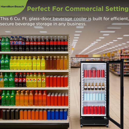 Image of Hamilton Beach, 6.0 Cu. Ft. Commercial Glass Door Display Merchandiser Refrigerator Cooler, ETL, Black