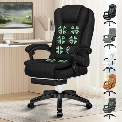 ELFORDSON Executive Office Chair with 8-Point Massage & Seat Heated Home PC Gaming Chairs with Footrest High Back 150 Reclining Executive Desk Chair with Padded Armrest Linen Black