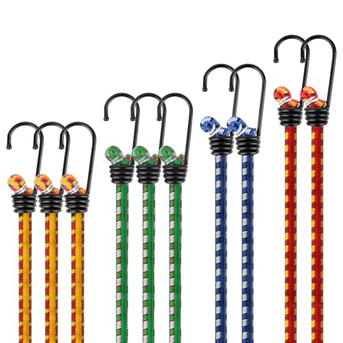 10 Cuerdas Elásticas con Gancho, pulpos Elasticos con Gancho, Gomas elasticas con Gancho, Pulpo Elastico para Lonas Bicicleta Equipaje Coche Moto Portaequipajes, Cuerda para toldos y Lonas