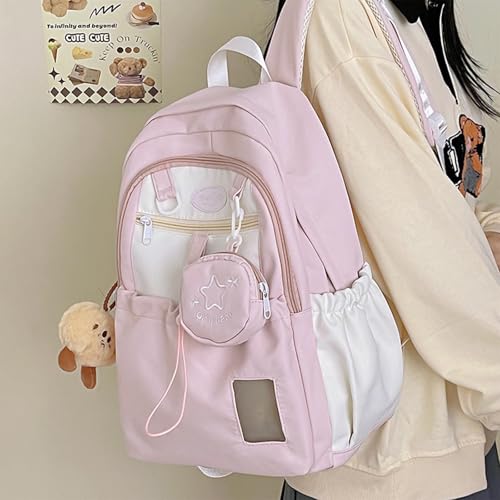Cute Backpack, Travel Double Shoulder Bag, Laptop Backpack for 16” with Large Capacity Adjustable Straps (Pink)2