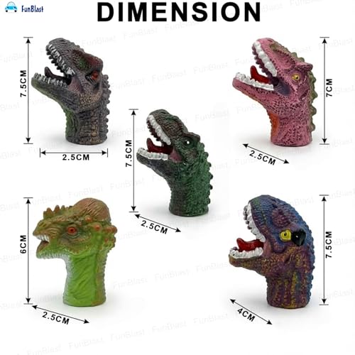 Image of FunBlast Dinosaur Finger Puppets Set for Kids - Soft Rubber Realistic Dino Head Toys for Pretend Play, Birthday Return Gifts & Party Favors (Pack of 5) - Color May Vary