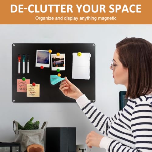 Image of Stainless Steel Magnetic Board 16.9 x 11.8 Inches, Wall Mounted Magnet Bulletin Memo Board for Notes, Photos, Letters, Numbers, Kitchen, Home, Office, Refrigerator & Cabinet Display (Black)