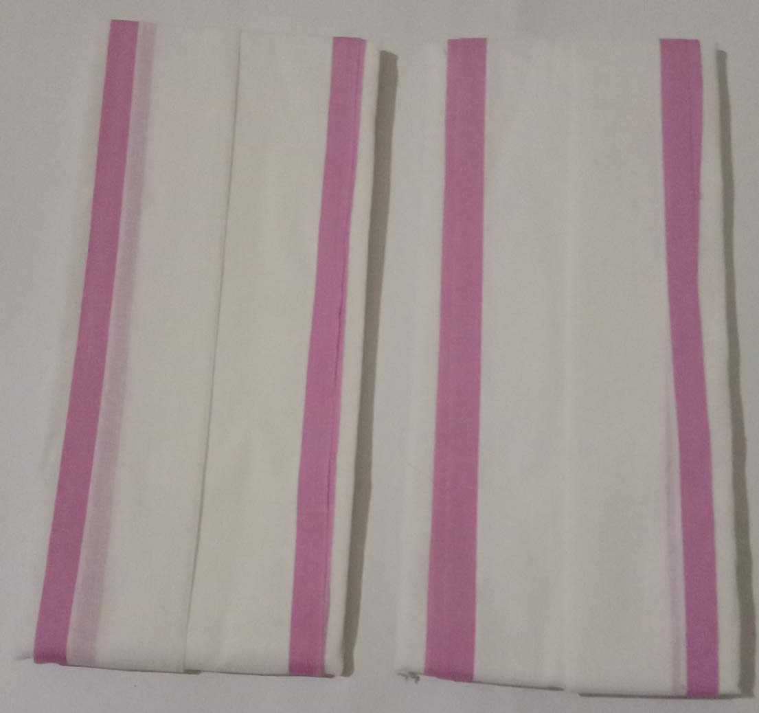nikyanka Cotton Bath Towel & gamcha White Pink Border Set of 2
