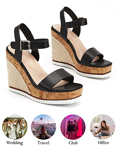 Image of Coutgo Women's Espadrille Wedge Platform Sandals Open Toe Ankle Buckle Strap Casual Summer Shoes