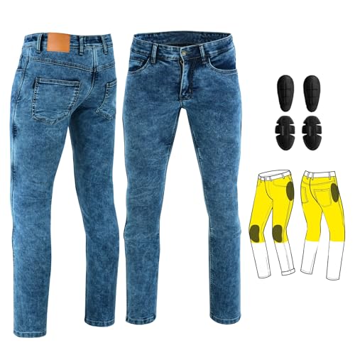 Hive Moto Mens Motorbike Jeans Made with Kevlar Bikers Pants (US, Waist Inseam, 38, 32, JN-1025 Blue)