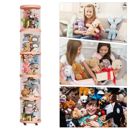 Tubo de almacenamiento para muñecas | Organizador de almacenamiento para muñecas de peluche | Caja de almacenamiento para exhibiciones de juguetes con ruedas | Para sala de juegos, dormitorio,