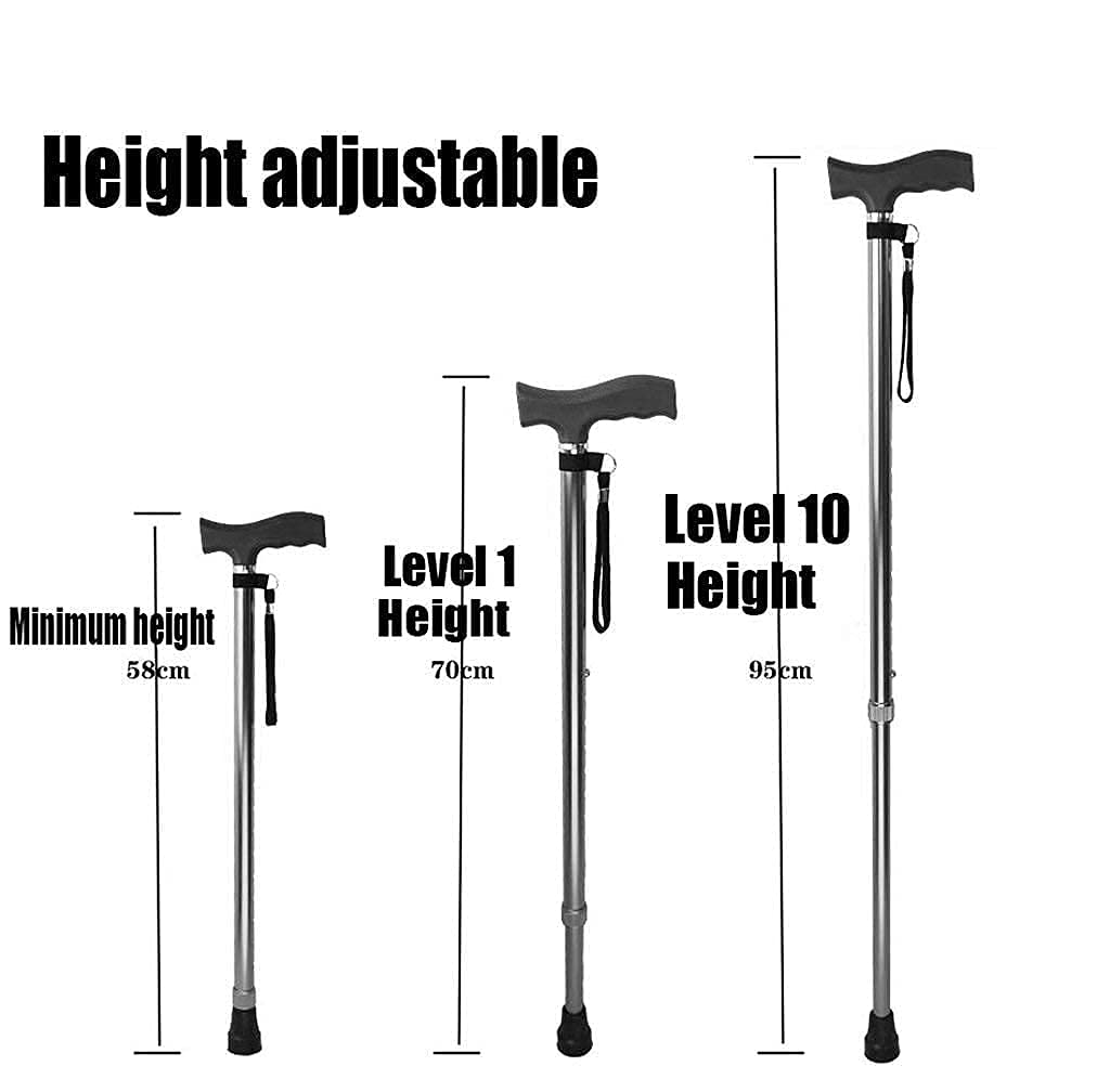 Soporte para bastón para caminar Muleta para bastón para anciano Anciano Telescópico Estable Antideslizante Ligero Altura ajustable Bastones plateados para hombres o mujeres Familia práctica Present