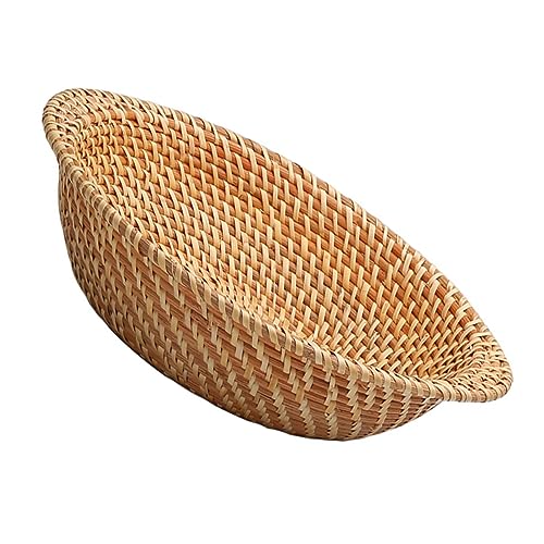 STOBAZA 1pc Bread Basket Fruit Basket Bowl Weave Basket Wicker Fruit Baskets Woven Tray Wicker Baskets Round Food Basket Woven Storage Baskets Food Display Dome Bakery Basket Rattan Brown