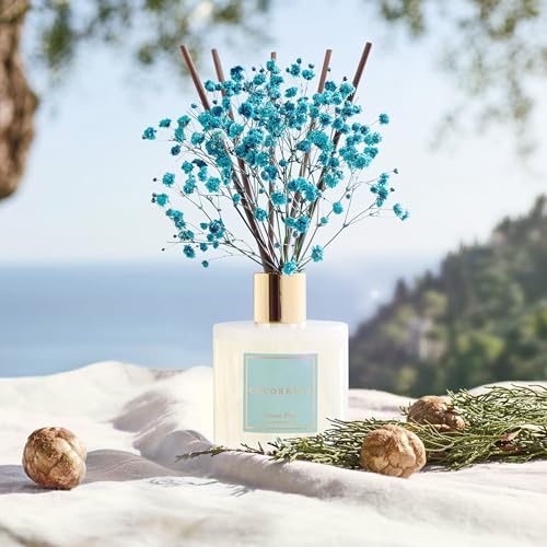 Image of COCORRINA Reed Diffuser - Ocean Mist 6.7 Fl.oz Reed Diffuser Set with Sticks & Preserved Baby's Breath, Reed Diffuser for Home Bathroom Shelf Decor