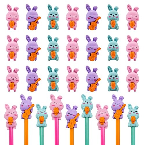 LanMa 30 Pack Pencil Erasers Toppers Cute Rabbit Pencil Top Cap Erasers for Kids Classroom Prizes Game Reward Easter Egg Fillers Back to School Supplies Goodie Bag Stuffers Party Favor