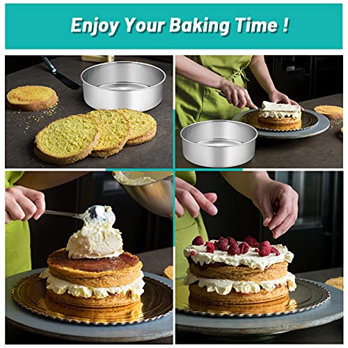 Image of TeamFar Round Cake Pan, 8'' x 3'' Stainless Steel Deep Baking Roasting Cake Pan for Birthday Party Wedding, Non-Toxic & Heavy Duty, Deep & Straight Wall, Mirror Finish & Dishwasher Safe