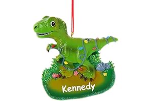 Personalized Dinosaur Lights Christmas Ornament - Tyrannosaurus Rex Green Dino Holiday Tree Decoration