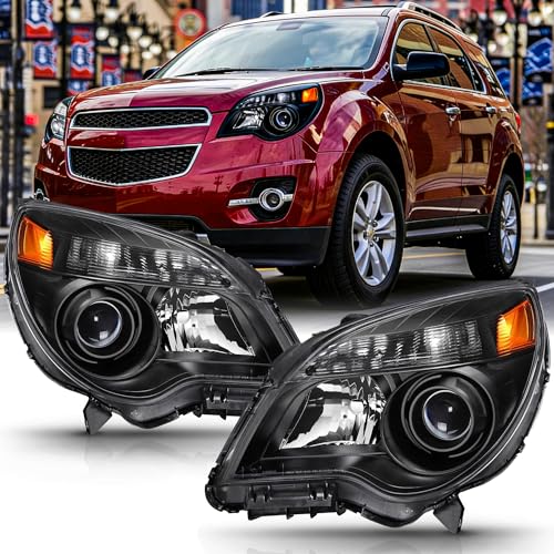 SAFAUTOPARTS Headlights Assembly Pair for 2010 2011 2012 2013 2014 2015 Chevy Equinox LTZ Projector Headlamps Head Lights Replacement Driver and Passenger Side Black Housing Amber Reflector