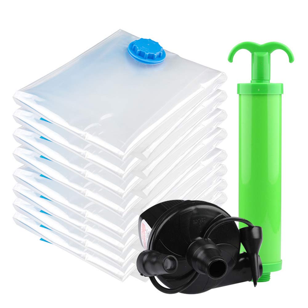 AKT Bolsas de Almacenamiento al Vacío - 4 PC Fuerte Bolsas de Vacío Reutilizables con 2 Bomba (Mano/Eléctrico) Reutilizable para la Ropa de Cama Edredones Almohada